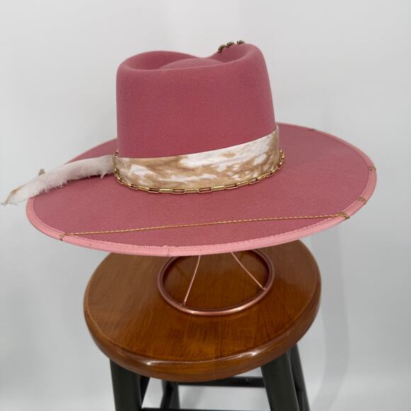 Pink Rancher Hat Gold Chain & Tassel Detail